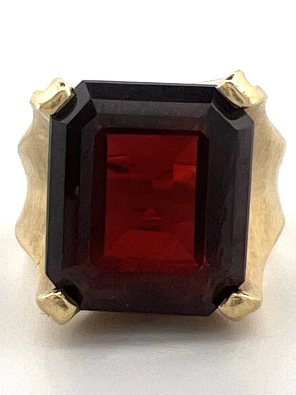 Vintage Garnet Ring Emerald Cut Estate Ring 11 Grams 18K Yellow Gold